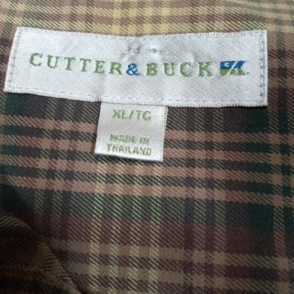 Cutter & Buck Mens Shirt Button Up Brown XL Plaid Long Sleeve Pocket Collar - Picture 12 of 12